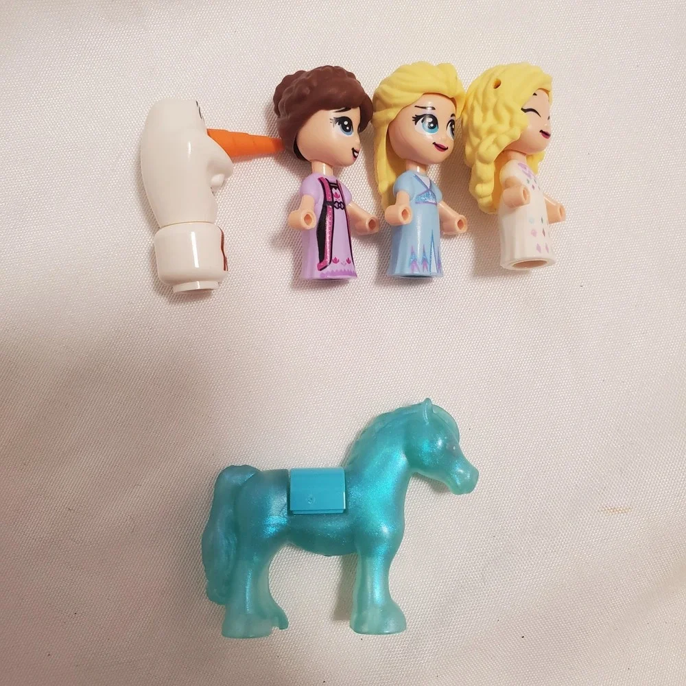 LEGO Disney Frozen Lot Elsa Micro Doll Minifigs, Anna, Olaf, Blue Horse Nokk